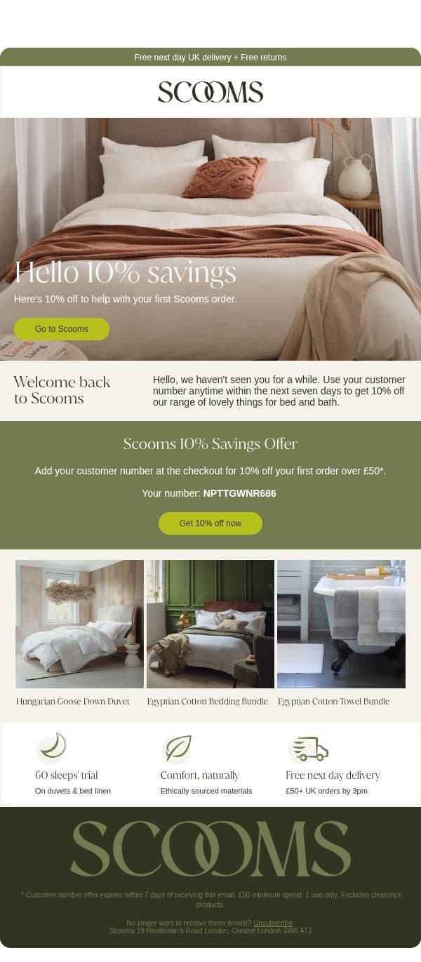 10% off your first Scooms order email from scooms screenshot