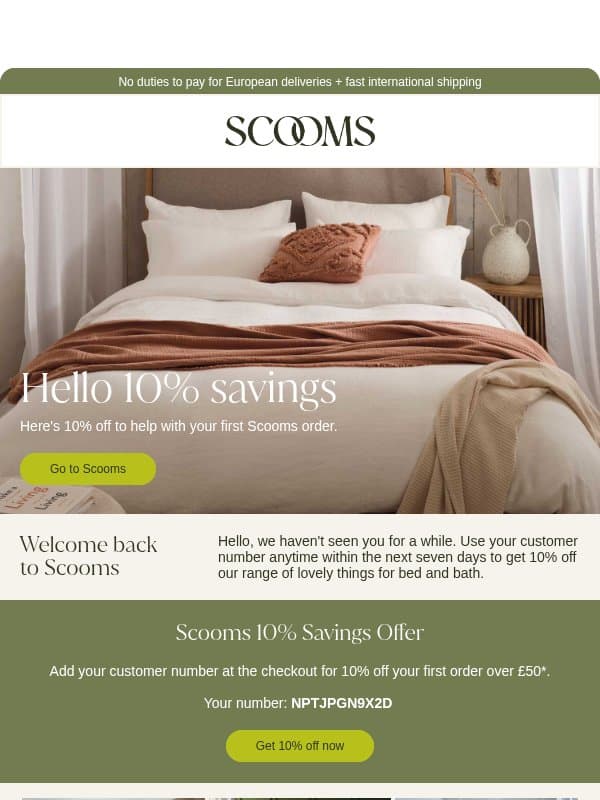 10% off your first Scooms order email from scooms