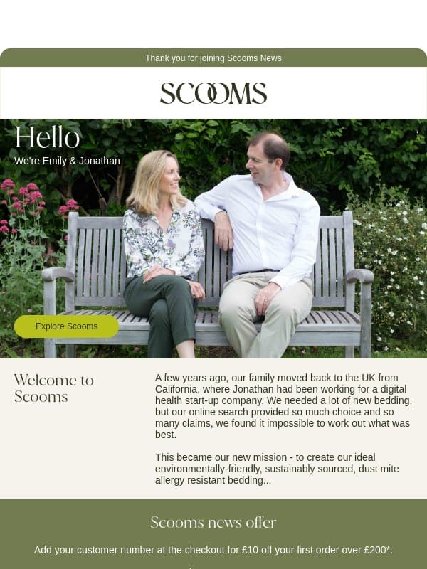 Hello from Emily & Jonathan at Scooms email from scooms