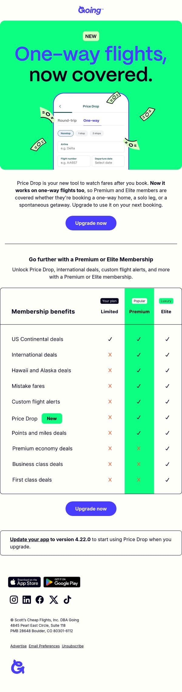 Price Drop just got better email from Scott's Cheap Flights screenshot