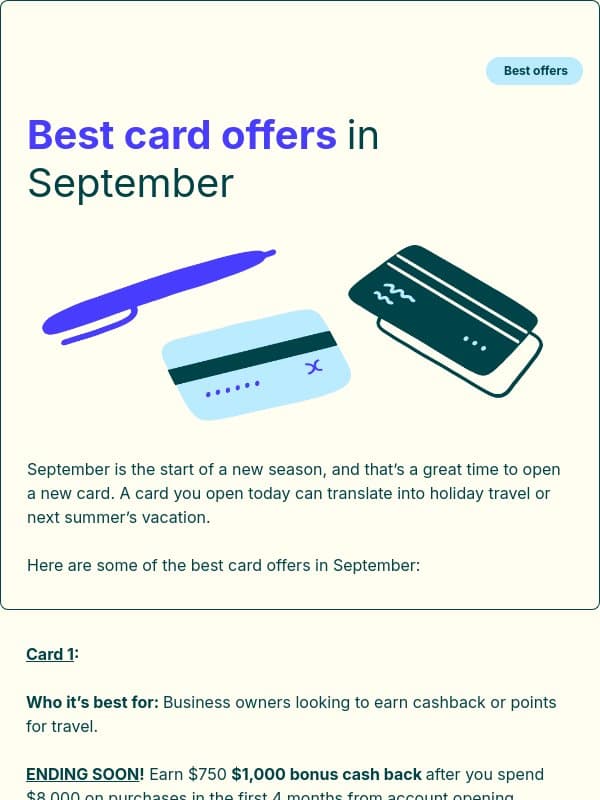 Best card offers in September 2026 email from Scott's Cheap Flights