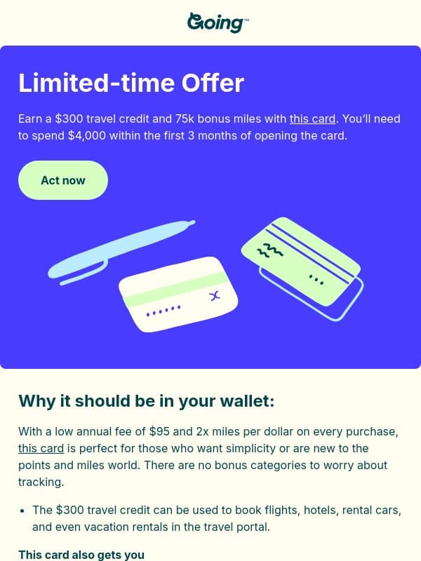 π¨ Best-ever bonus on a top beginner card email from Scott's Cheap Flights