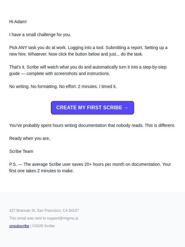 Create your first Scribe in 2 minutes (I'll prove it) email from Scribe