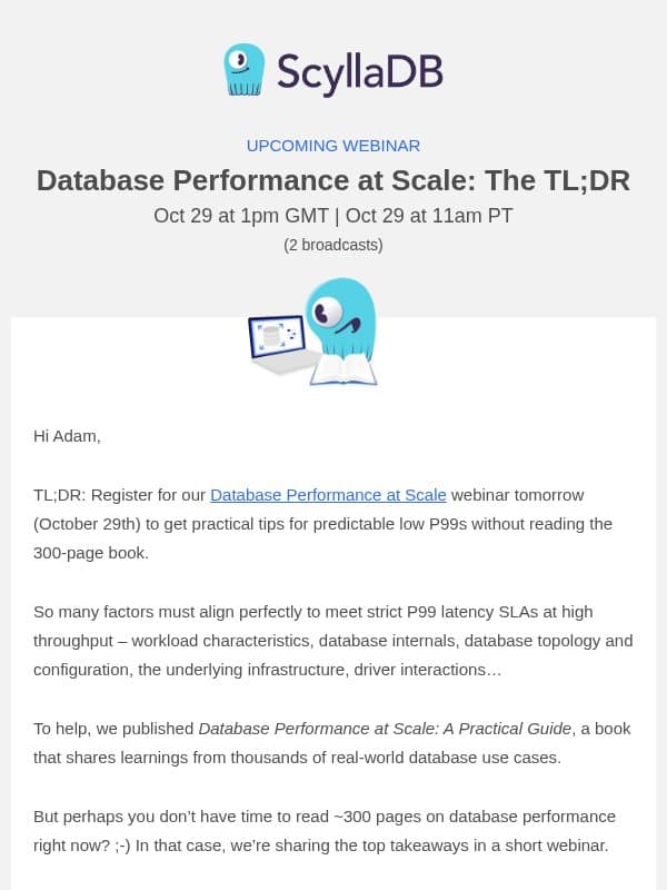 Tomorrow: Database Performance at Scale, the TL;DR email from ScyllaDB