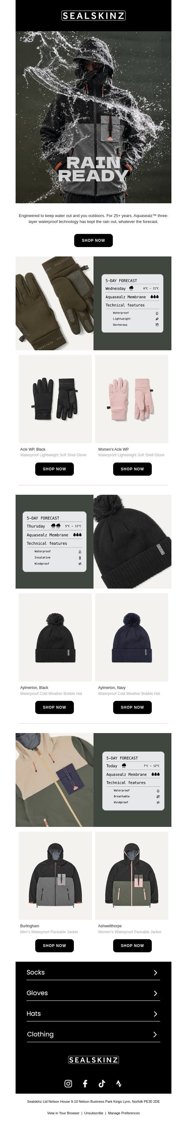 RAIN READY email from Sealskinz screenshot