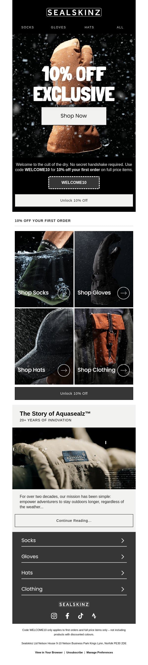 ICYMI: Your Exclusive 10% Off email from Sealskinz screenshot