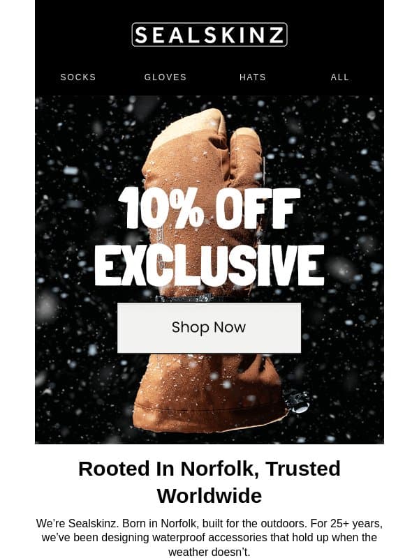 10% Off | Welcome to Sealskinz email from Sealskinz