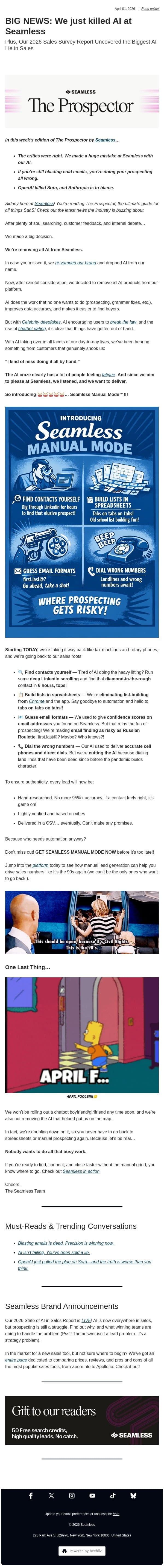 BIG NEWS: We just killed AI at Seamless email from Seamless.ai screenshot
