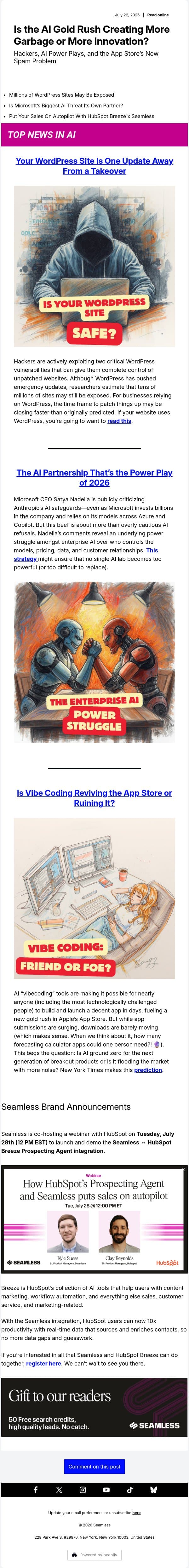 Is the AI Gold Rush Creating More Garbage or More Innovation? email from Seamless.ai screenshot