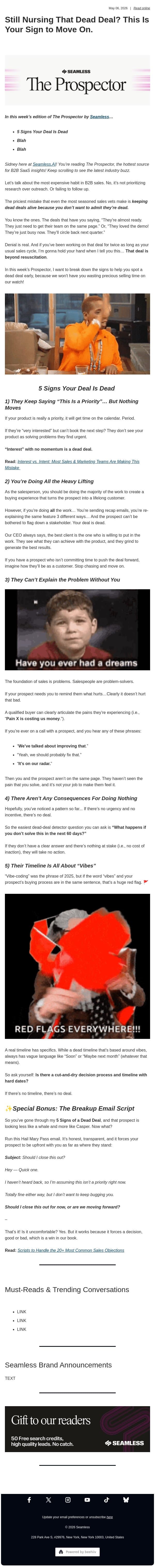 Still Nursing That Dead Deal? This Is Your Sign to Move On. email from Seamless.ai screenshot