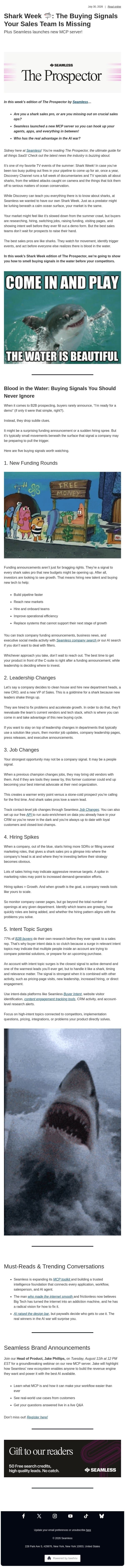 Shark Week 🦈: The Buying Signals Your Sales Team Is Missing email from Seamless.ai screenshot