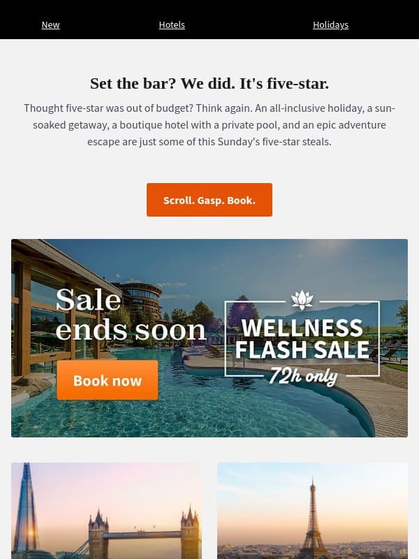 HELLO. Sunday just got a five-star upgrade email from Secret Escapes