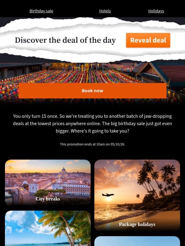 Birthday Sale: Save up to 50% email from Secret Escapes