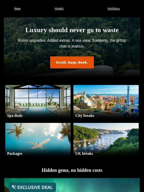 Empty room. Five stars. Don't overthink it. email from Secret Escapes