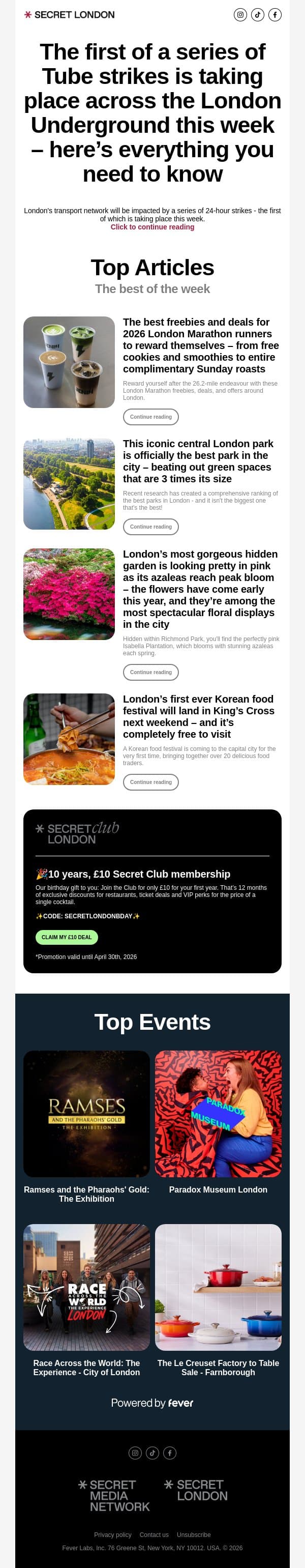 The first of a series of Tube strikes is taking place across the London Underground this week – here’s everything you need to know email from Secret London screenshot