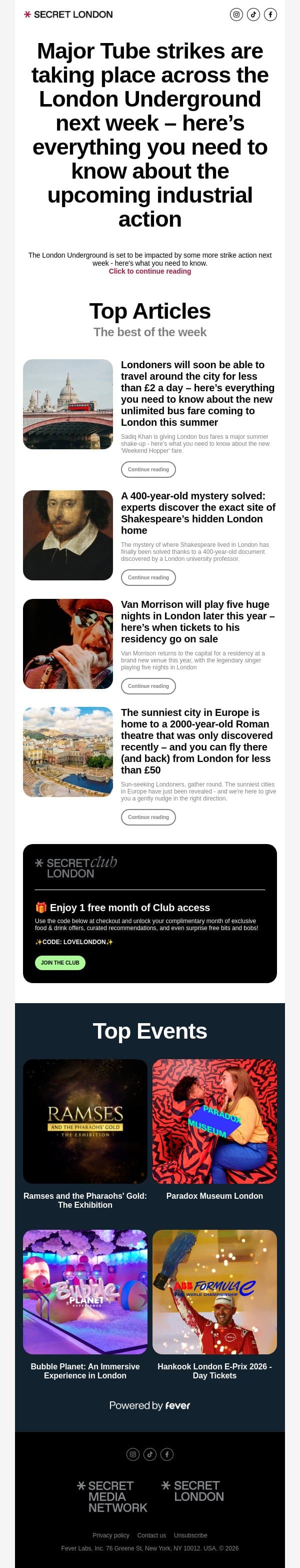 Major Tube strikes are taking place across the London Underground next week – here’s everything you need to know about the upcoming industrial action email from Secret London screenshot