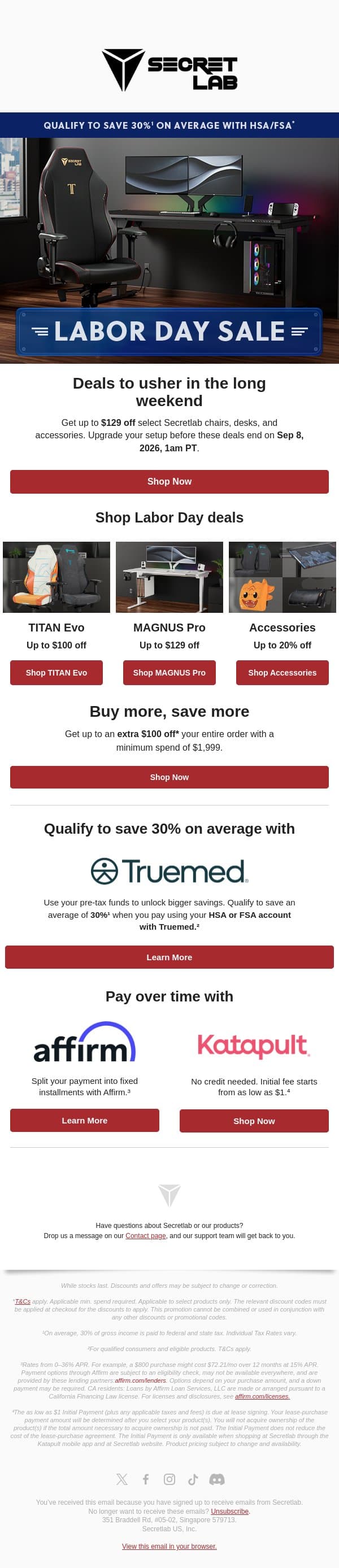 Labor Day weekend deals are here πͺ email from Secretlab screenshot