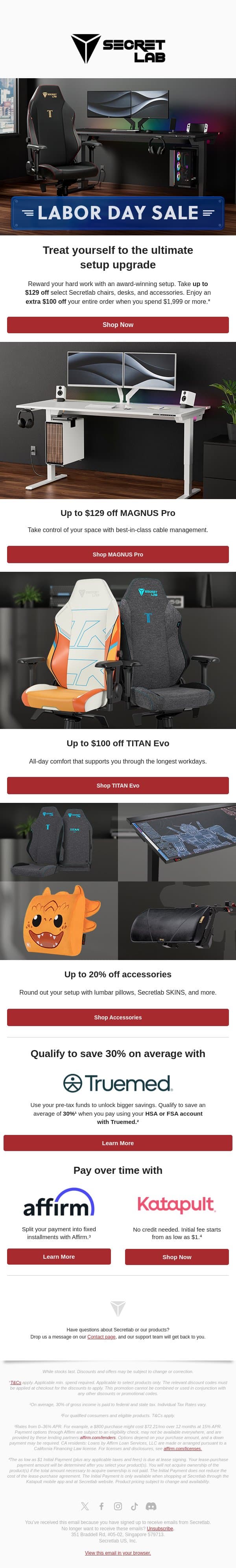 Treat yourself to the ultimate setup upgrade email from Secretlab screenshot