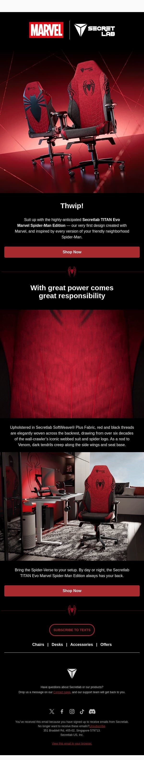 🕷️New: Secretlab x Spider-Man. email from Secretlab screenshot