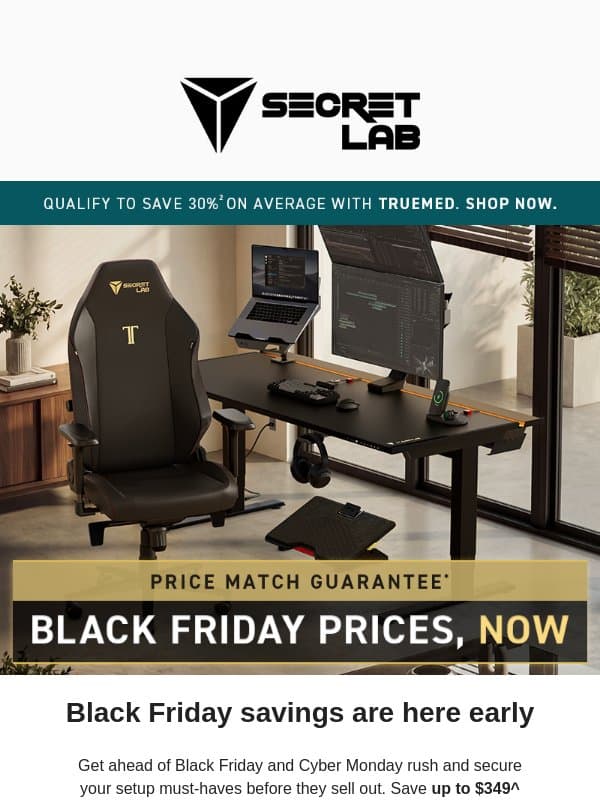 🚨 Black Friday prices are here early email from Secretlab