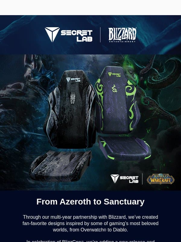 🆕World of Warcraft® Murloc Lumbar Pillow and limited drop SKINS email from Secretlab