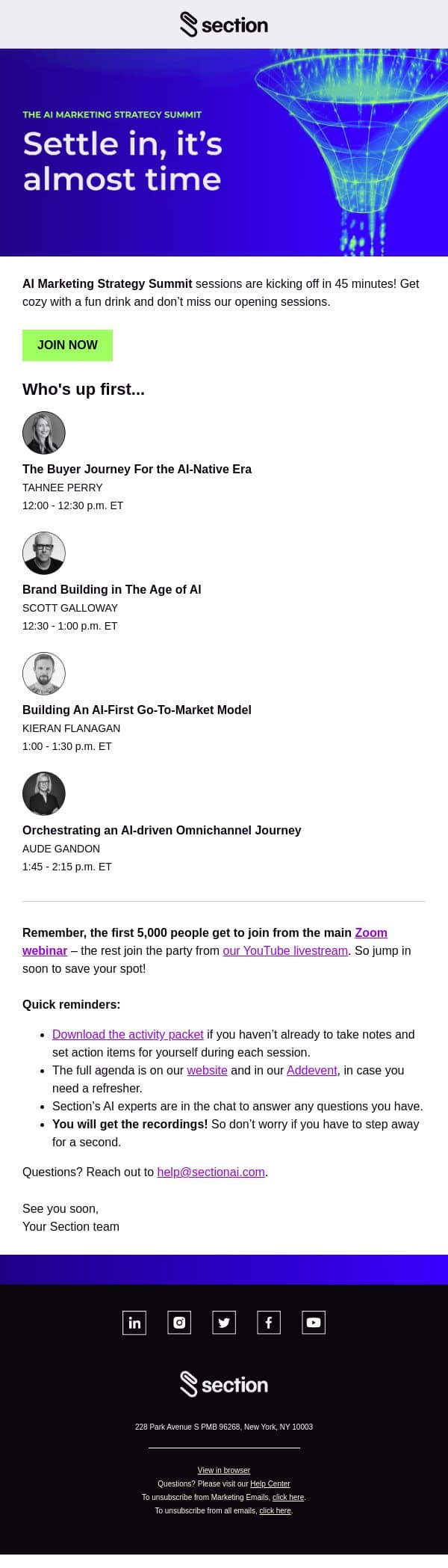 Starting soon: The AI Marketing Strategy Summit email from Section4 screenshot