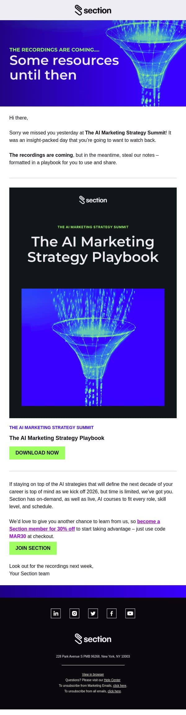 We missed you! Here’s the playbook email from Section4 screenshot
