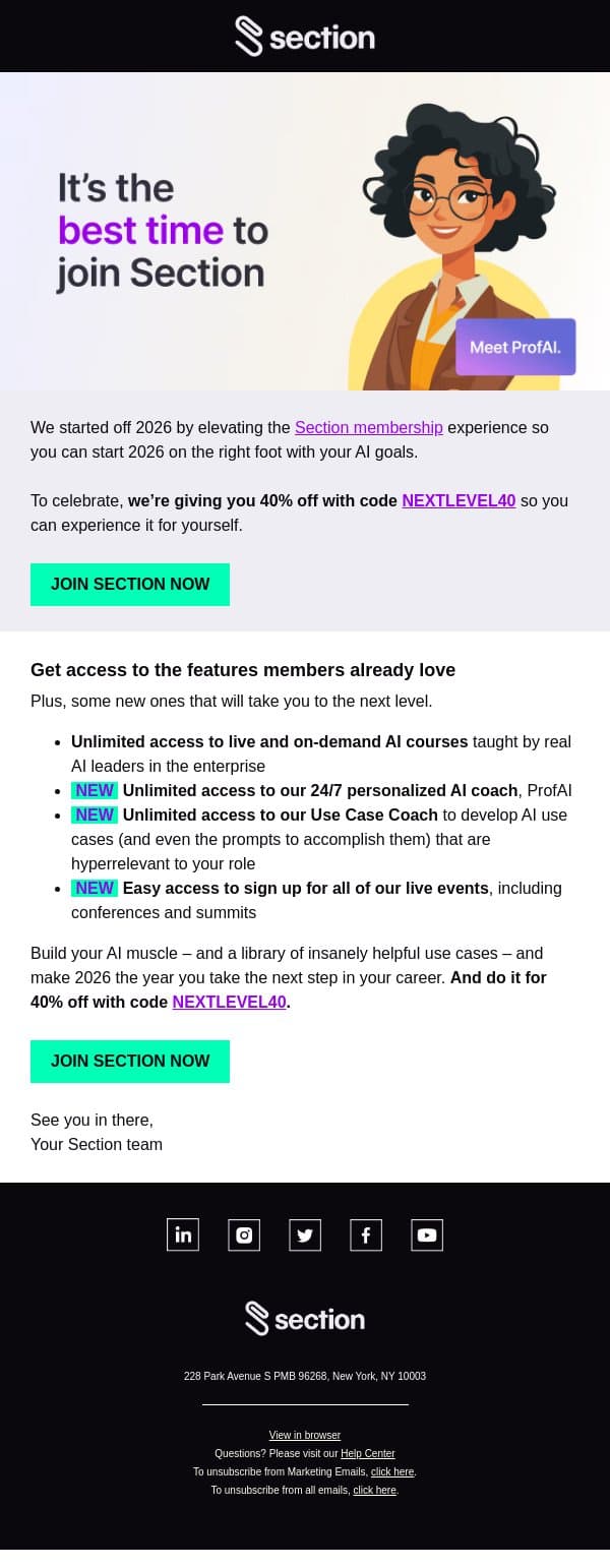 40% off the new Section experience email from Section4 screenshot