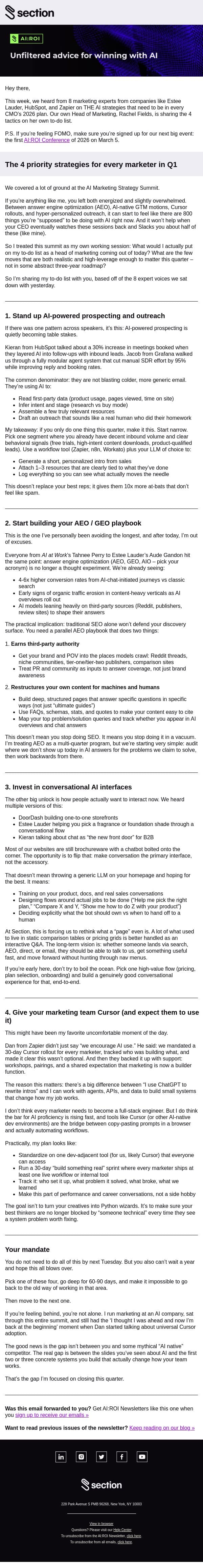📝 The 4 priority strategies for every marketer in Q1 email from Section4 screenshot