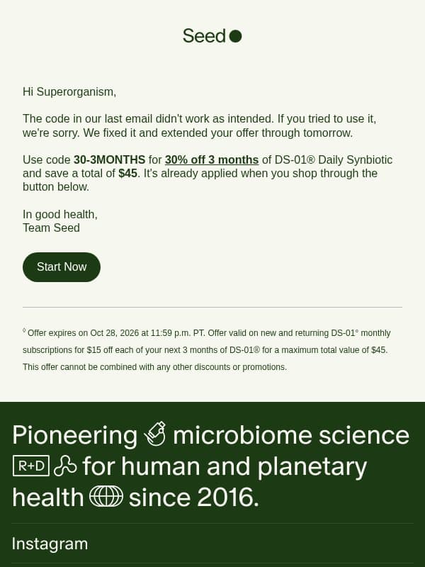 Oops, let’s try that again email from Seed
