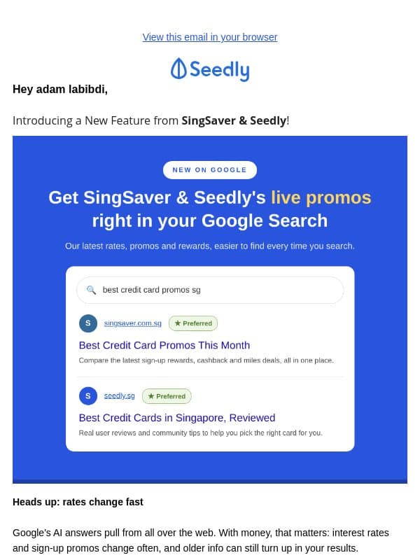Get live promos in your Google Search 🔍 email from Seedly