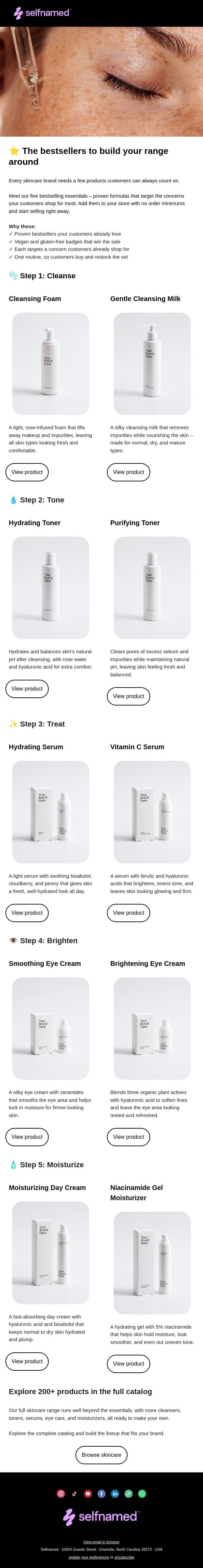 10 skincare essentials customers keep buying đź§– email from Selfnamed screenshot