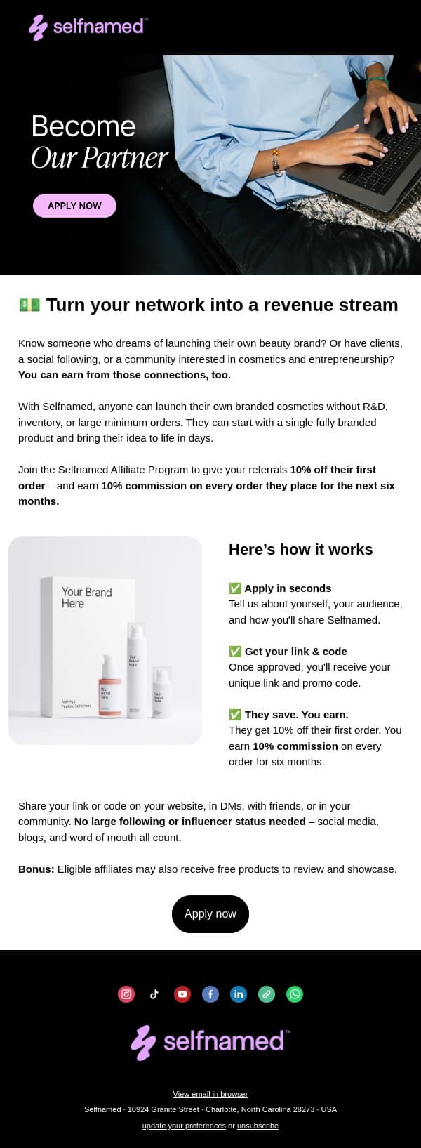 đź’¸ Share Selfnamed. Earn 10%. email from Selfnamed screenshot