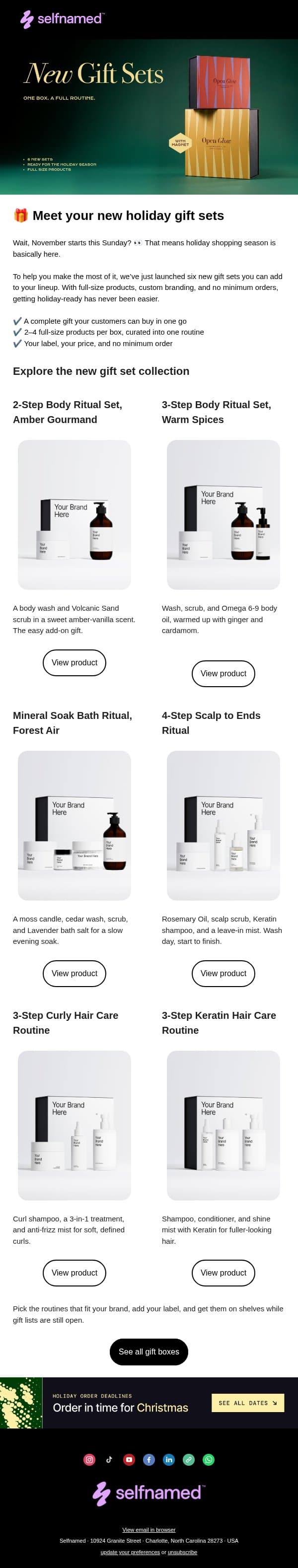 🎁 NEW: 6 gift sets for your holiday lineup email from Selfnamed screenshot