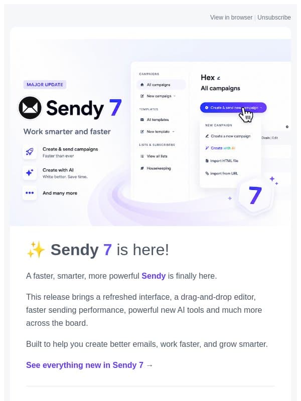 ✨ Sendy 7 Is Here: Faster, Smarter Emailing email from Sendy