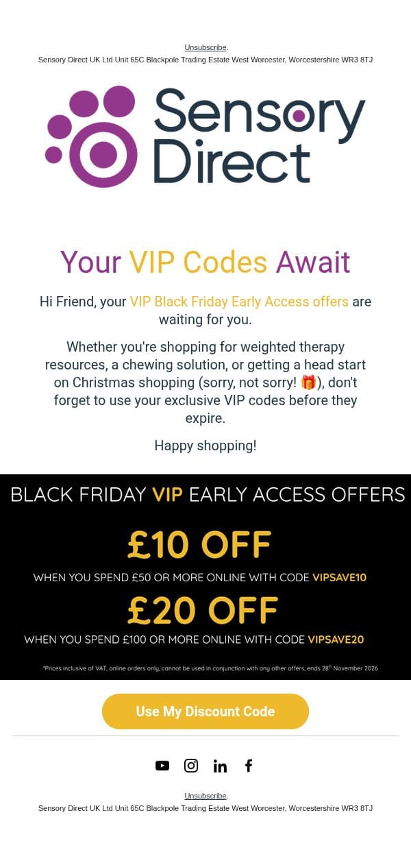Your VIP Black Friday Offers Are Waiting 🖤 email from Sensory Direct screenshot