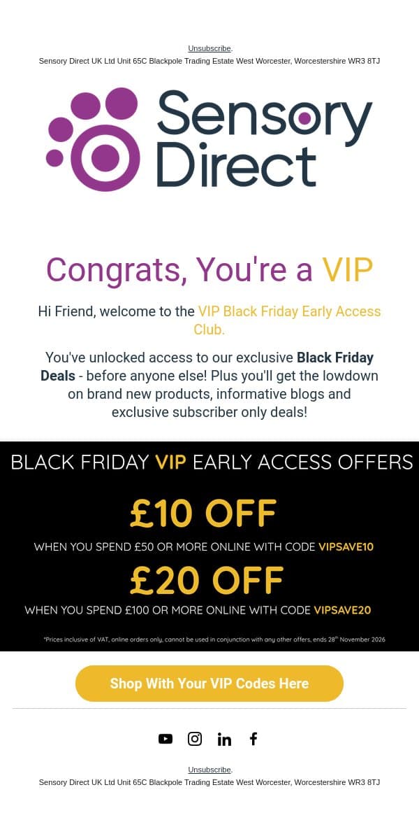 Early Access: Your VIP Black Friday Deals Inside! ⏰ email from Sensory Direct screenshot