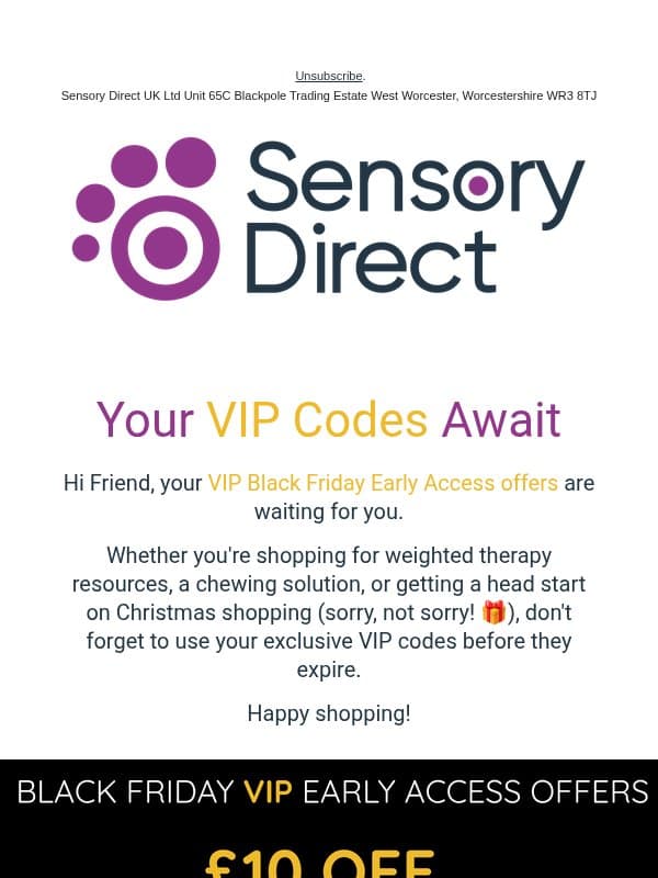 Your VIP Black Friday Offers Are Waiting 🖤 email from Sensory Direct