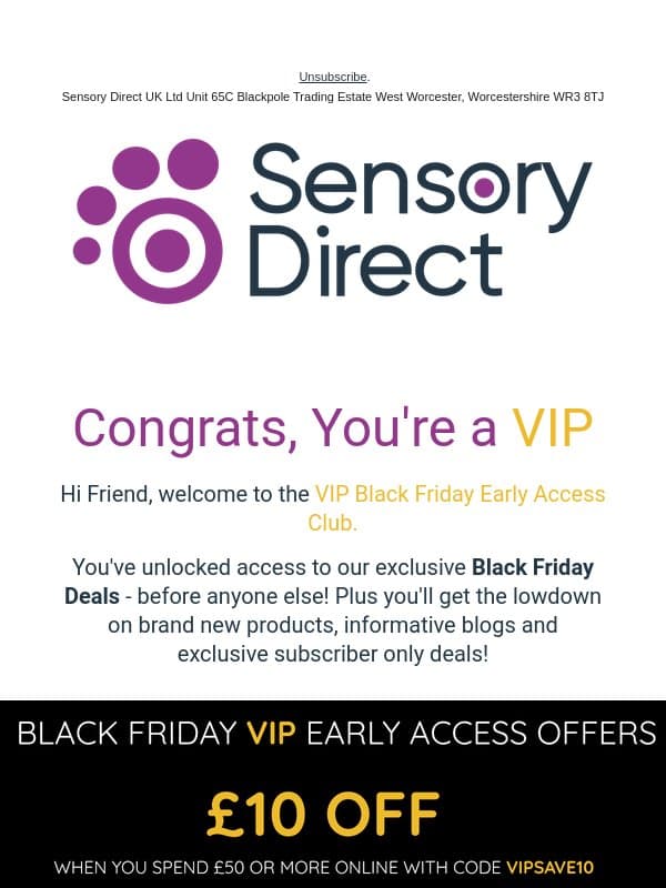 Early Access: Your VIP Black Friday Deals Inside! ⏰ email from Sensory Direct