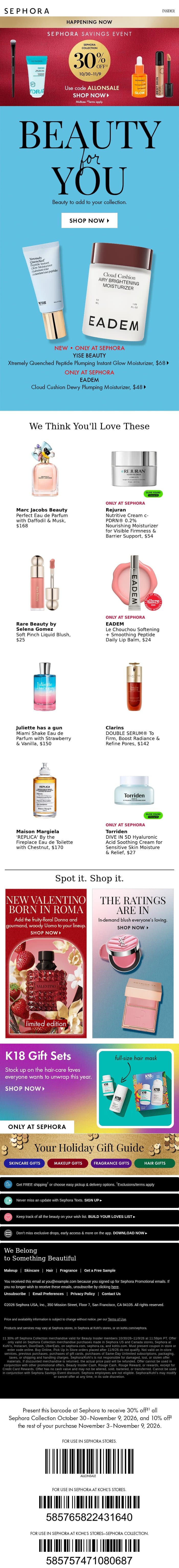 Get 30% off ALL Sephora Collection 😍 email from Sephora screenshot