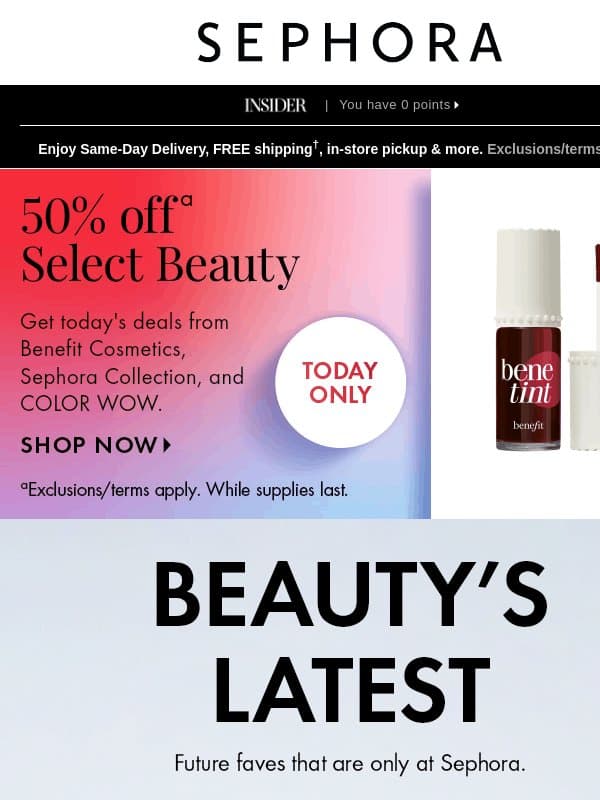 Select brands are 50% off today 🤑 email from Sephora