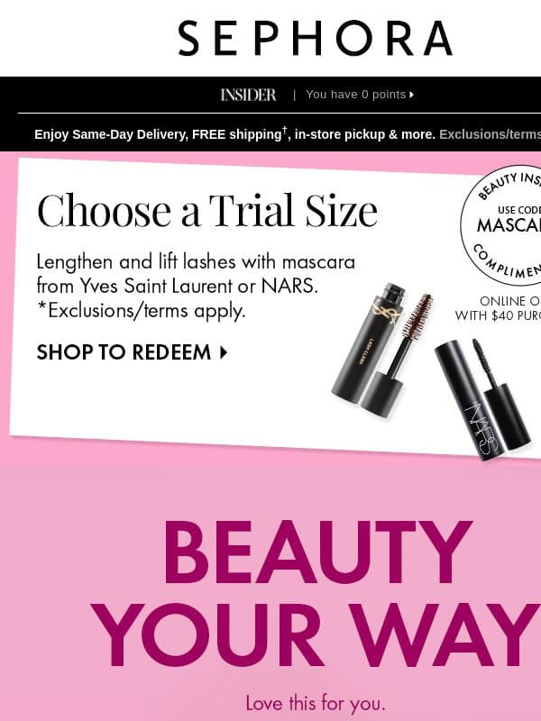 Beauty for literally everybody email from Sephora