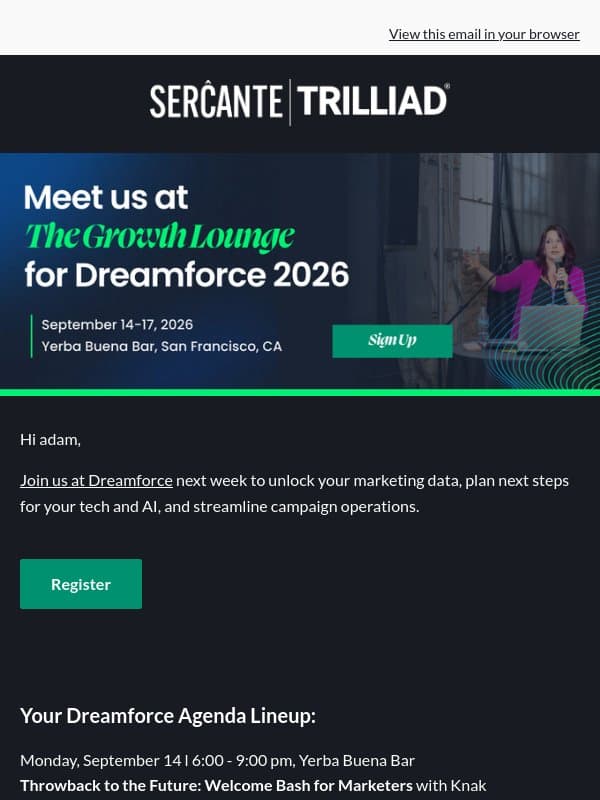 🗓️ Your VIP guide to #DF26: Welcome Bash, sessions & free coffee email from Sercante LLC