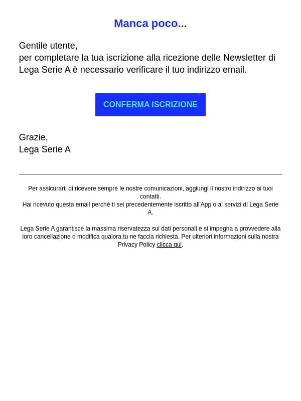 Verifica il tuo indirizzo email Lega Serie A email from Serie A