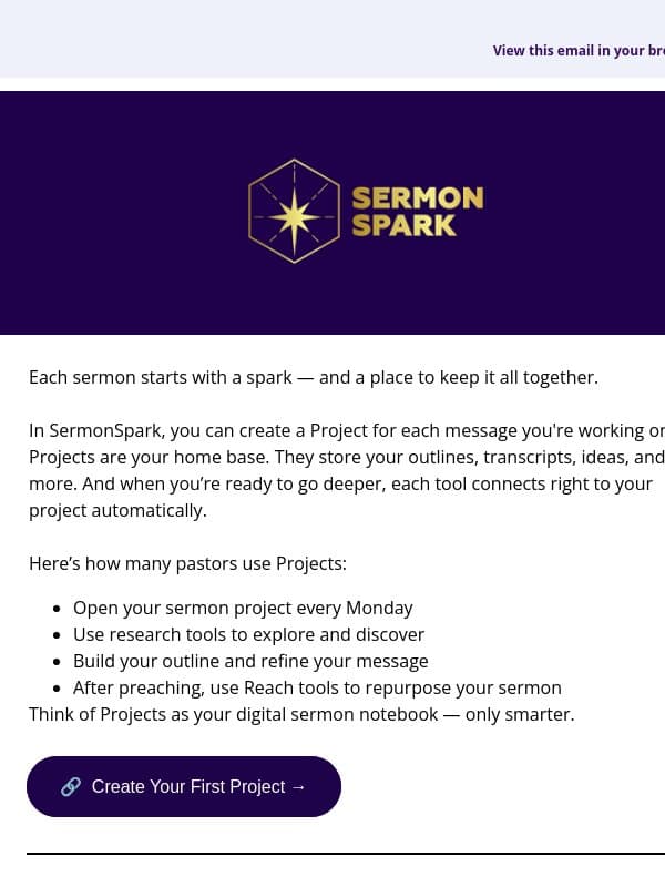 Ready to start your first sermon? email from SermonSpark