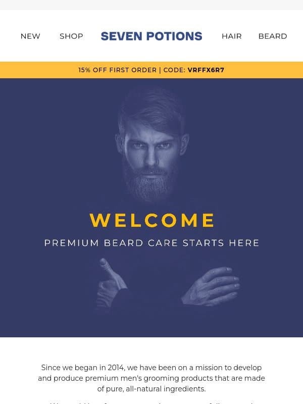 Premium beard care starts here. email from Seven Potions