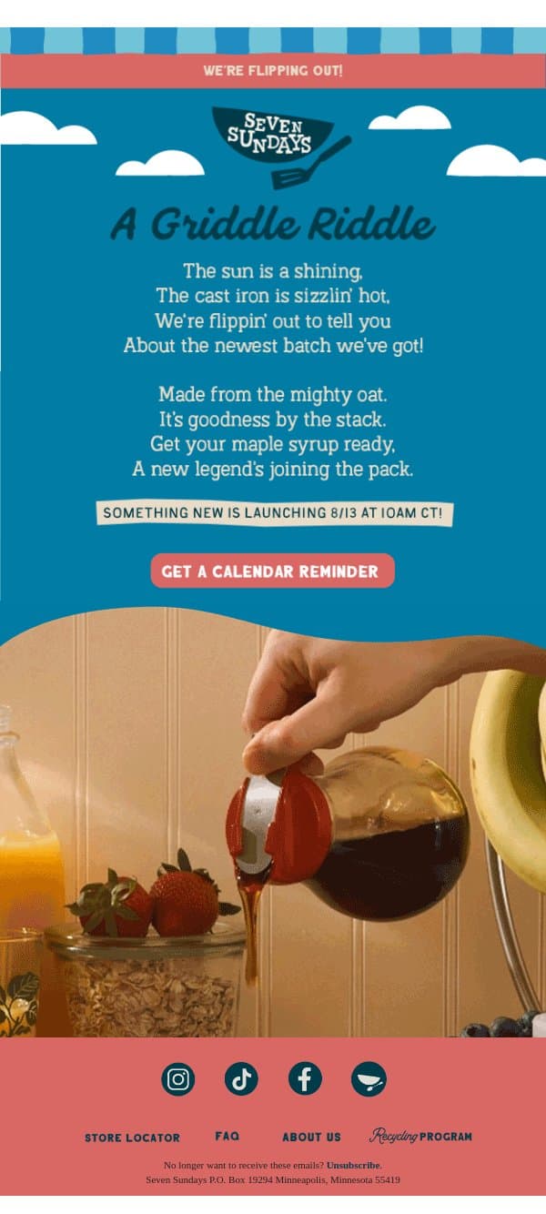 We’re FLIPPIN’ out! email from Seven Sundays screenshot