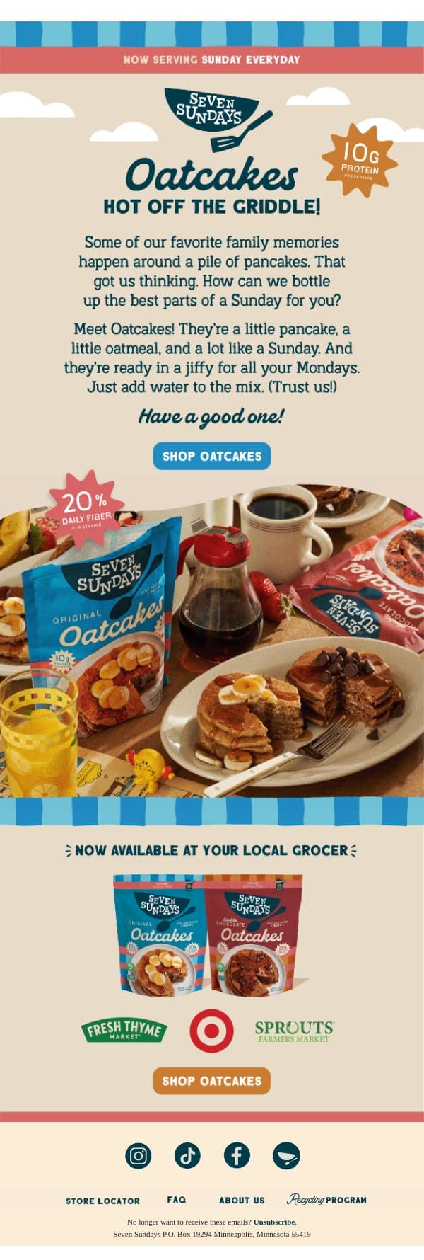 Oatcakes are finally here! π₯π³π₯³ email from Seven Sundays screenshot