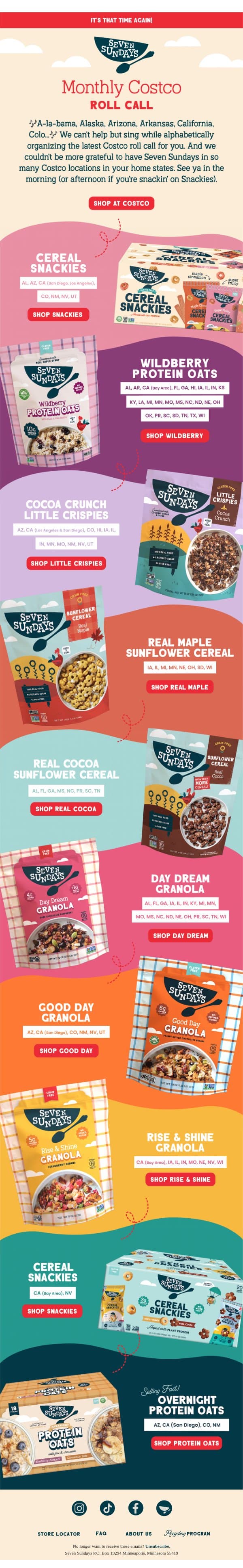 Your Monthly COSTCO Roll Call! email from Seven Sundays screenshot