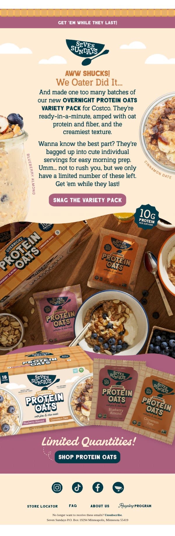 Aww shucks! We made too much! 🤭🥣 email from Seven Sundays screenshot
